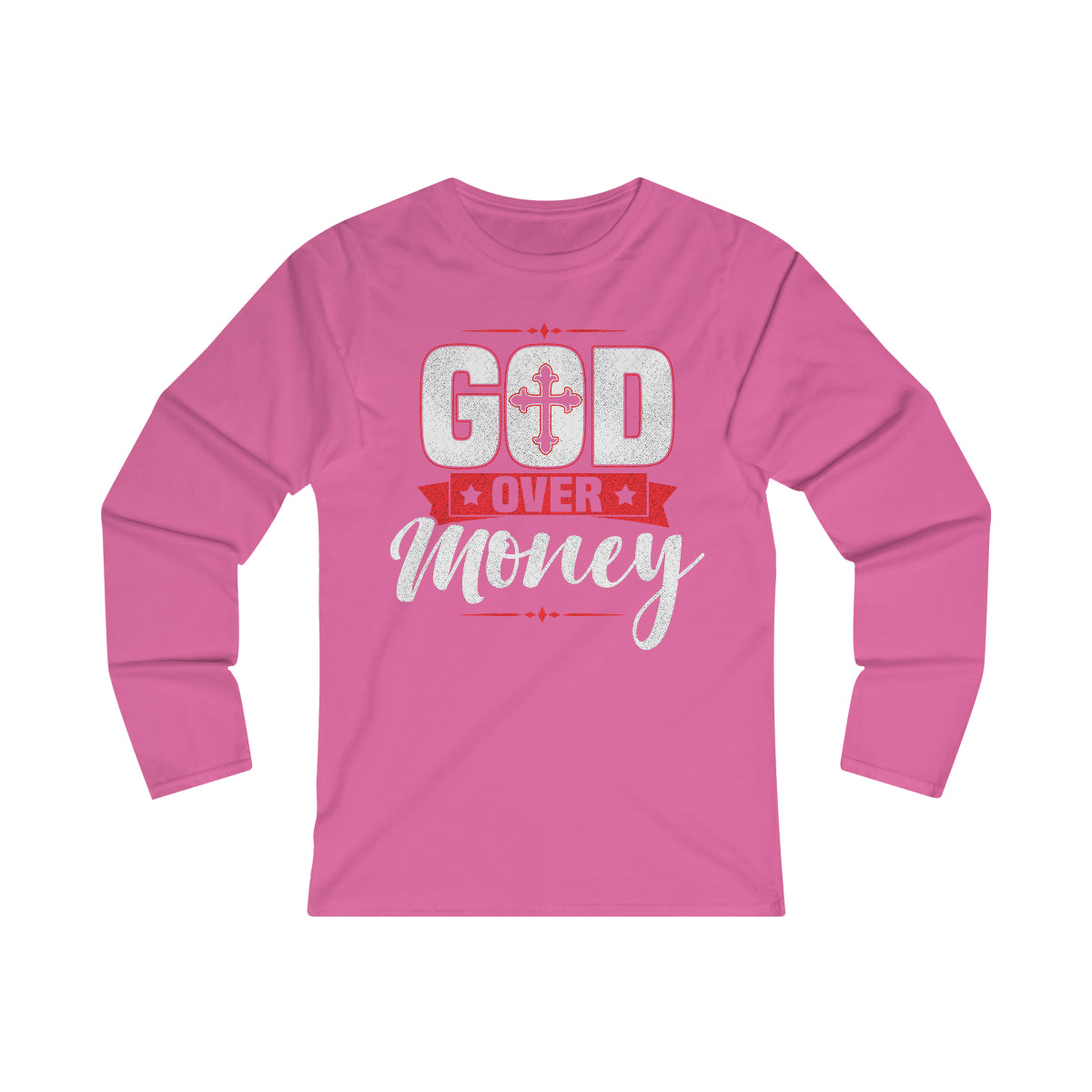 Women's GOD OVER MONEY Fitted Long Sleeve Tee - Conquered By Faith