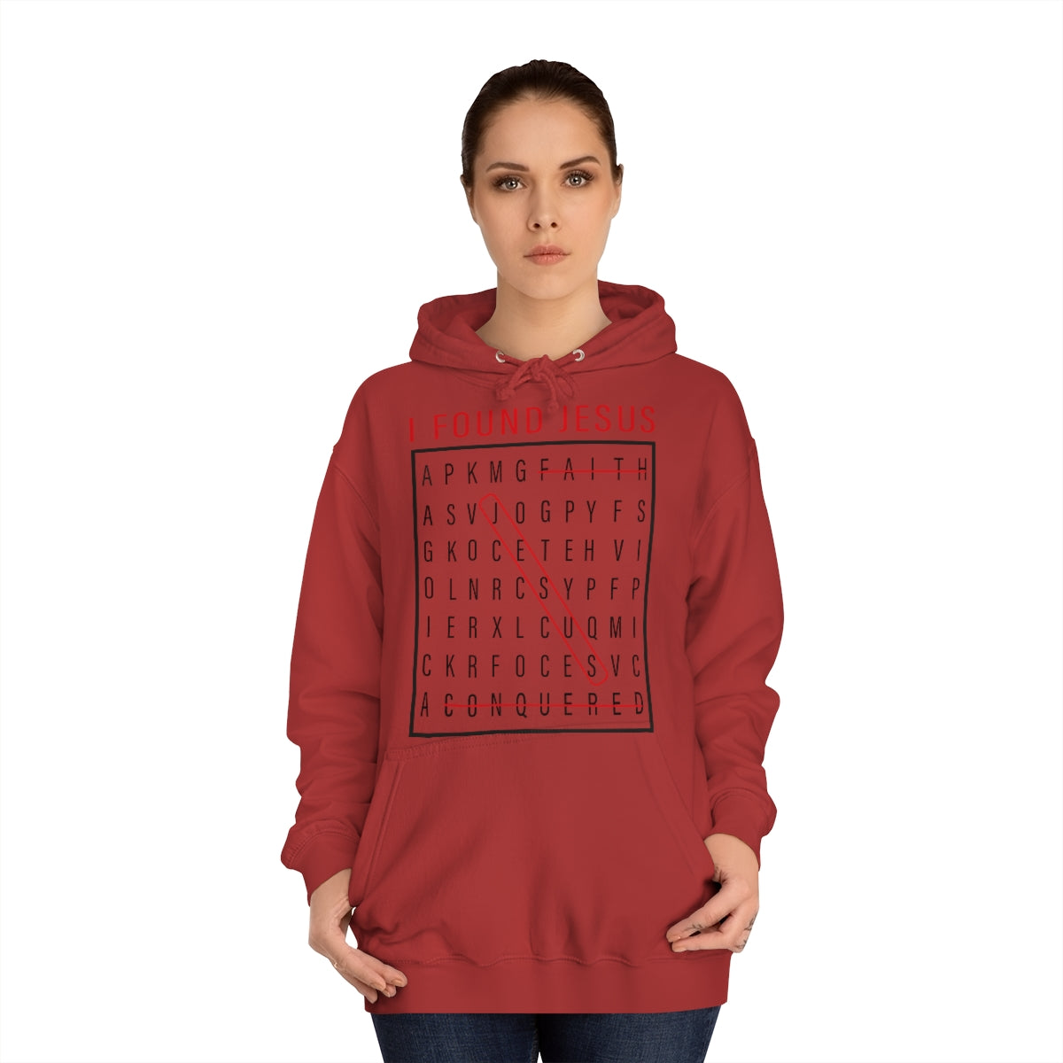 Men's I FOUND JESUS College Hoodie - Conquered By Faith