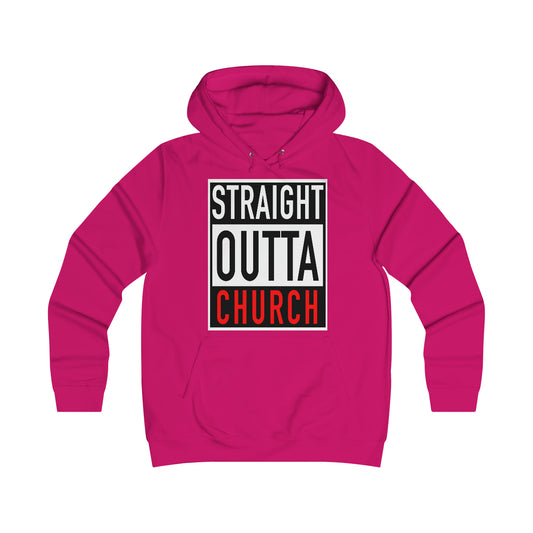 Women's STRAIGHT OUTTA CHURCH College Hoodie - Conquered By Faith