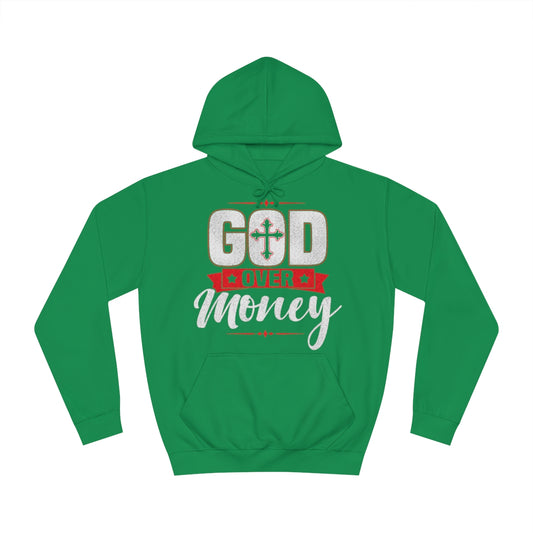 Women's GOD OVER MONEY College Hoodie - Conquered By Faith