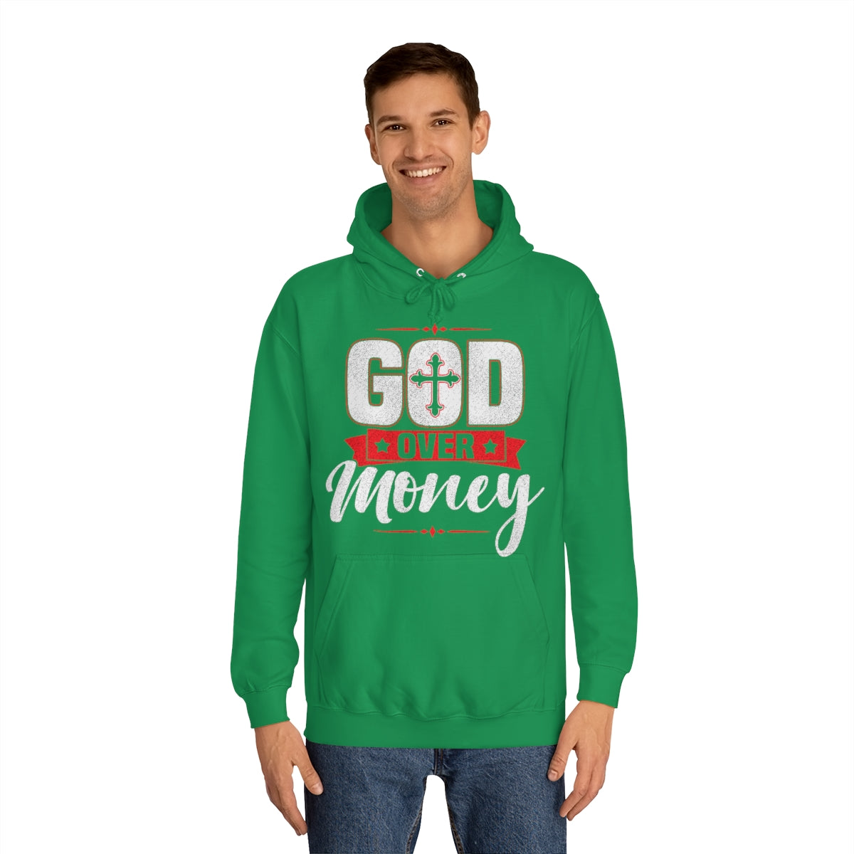 Women's GOD OVER MONEY College Hoodie - Conquered By Faith