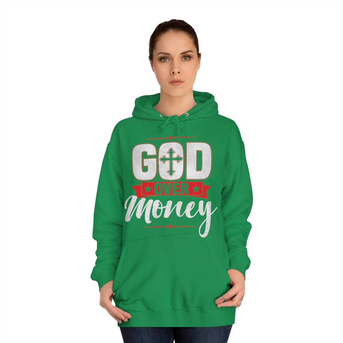 Men's GOD OVER MONEY College Hoodie - Conquered By Faith