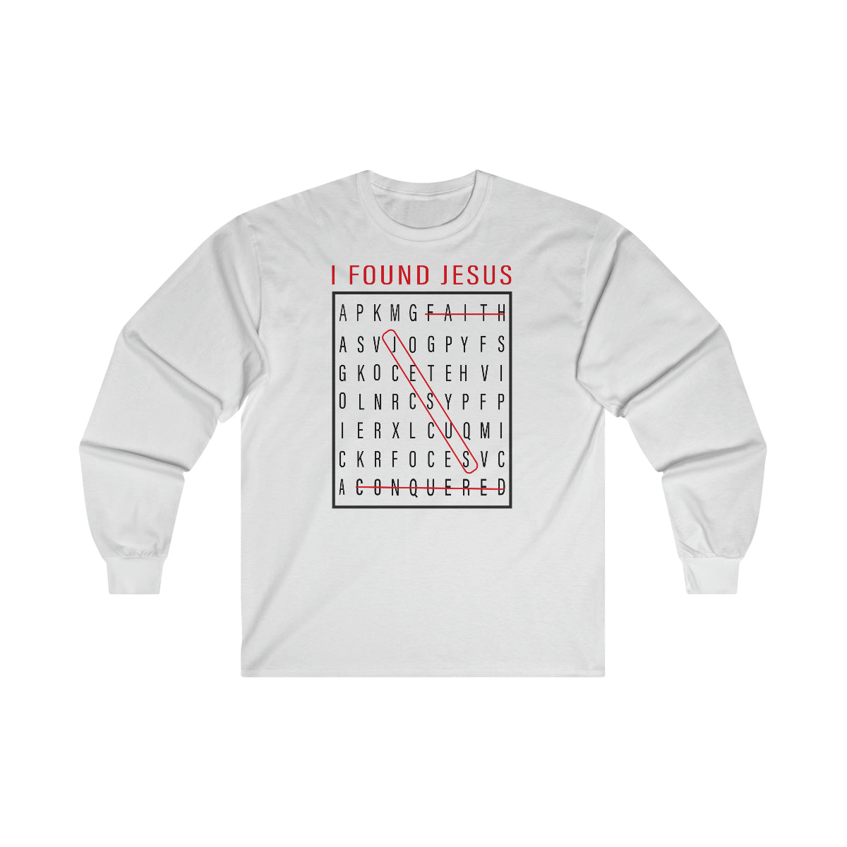 Men's I FOUND JESUS Ultra Cotton Long Sleeve Tee - Conquered By Faith