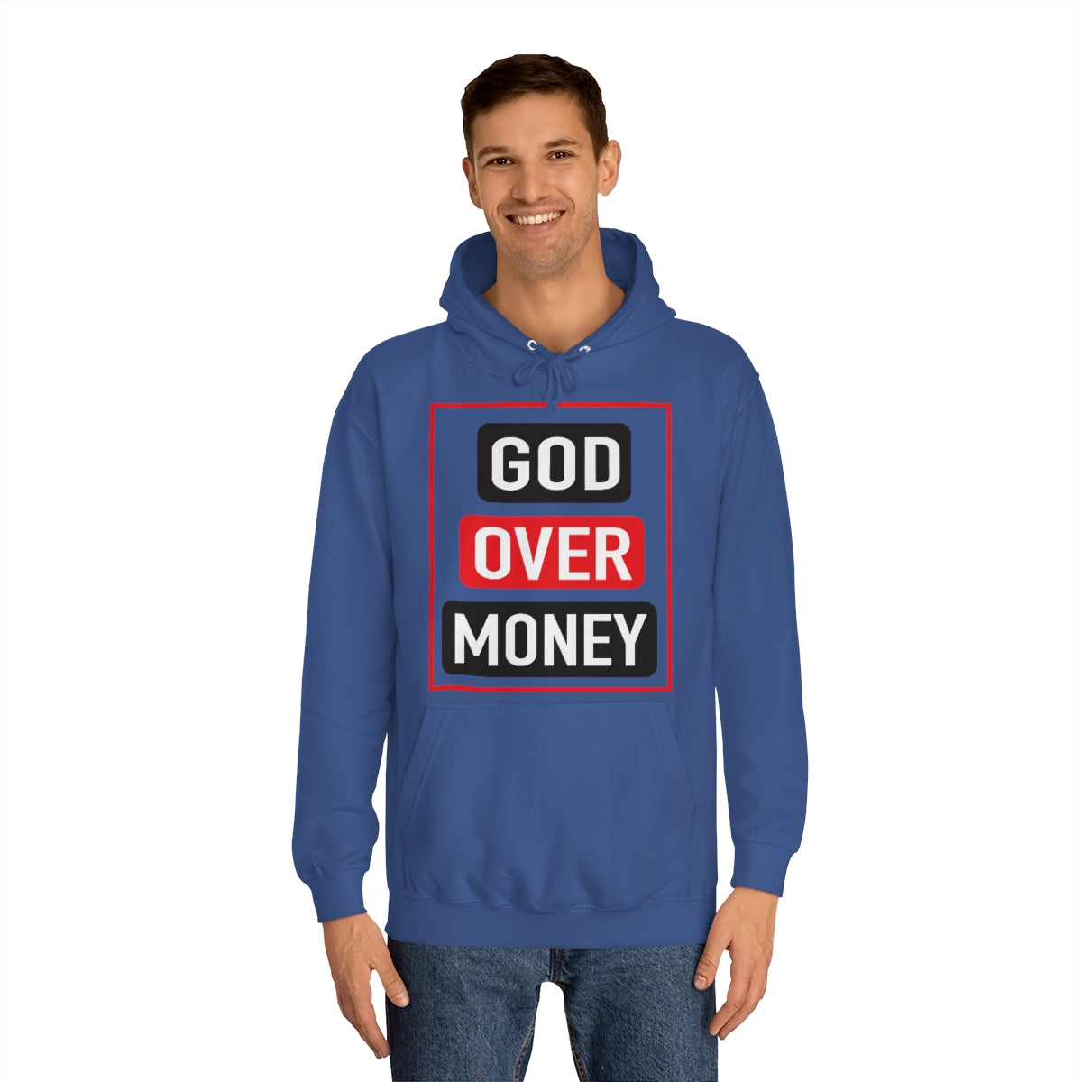 Men's GOD OVER MONEY College Hoodie - Conquered By Faith