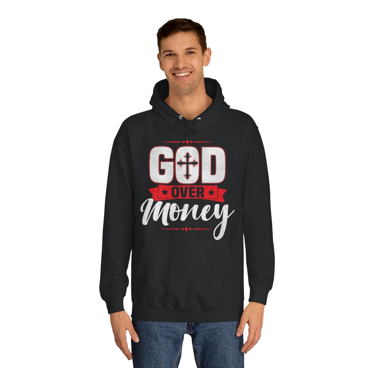 Women's GOD OVER MONEY College Hoodie - Conquered By Faith
