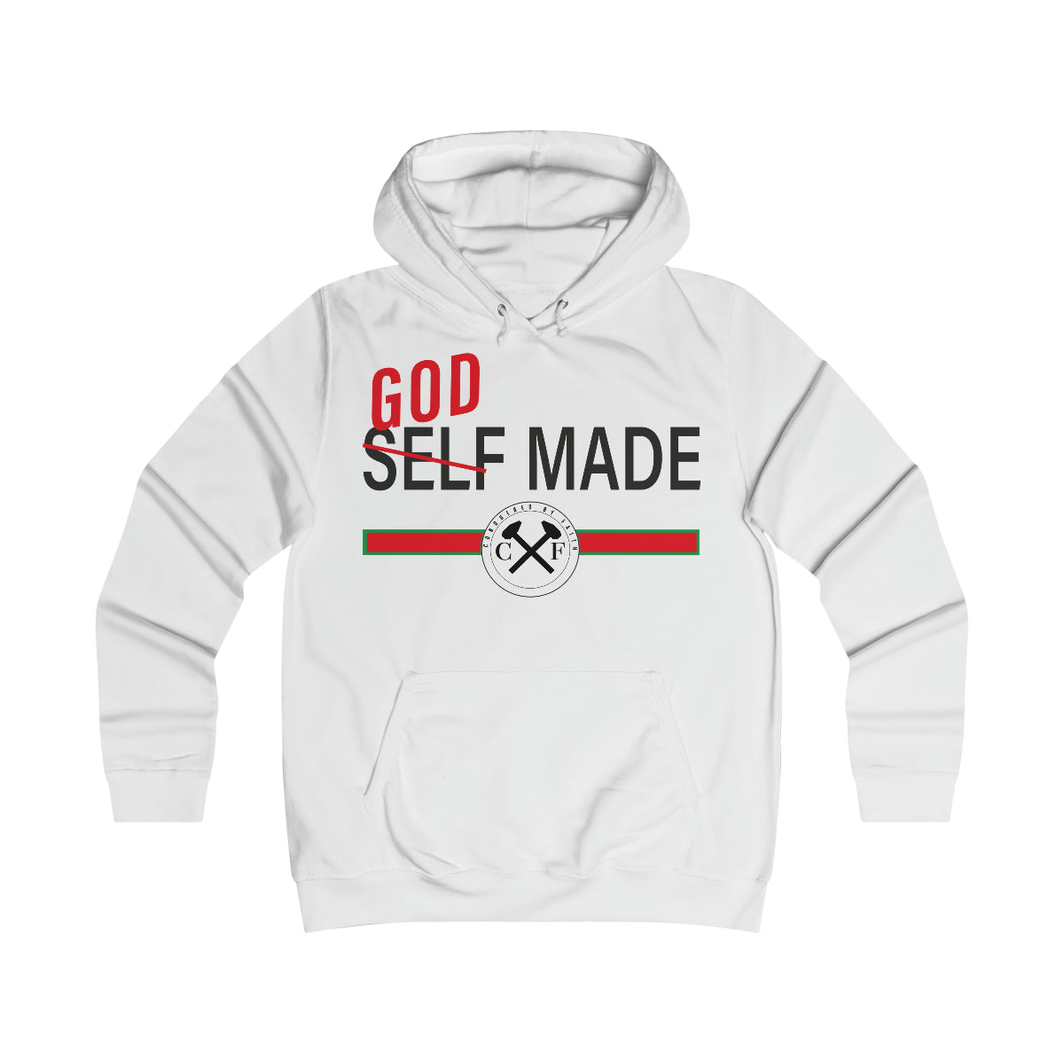 Women's GOD/SELF MADE College Hoodie - Conquered By Faith