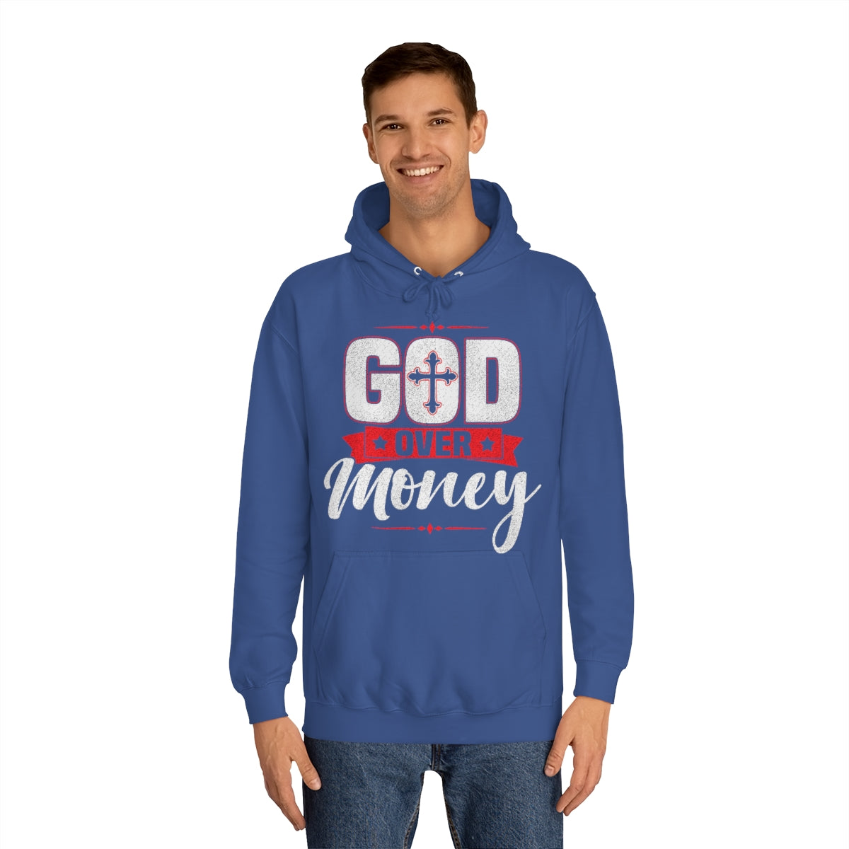 Men's GOD OVER MONEY College Hoodie - Conquered By Faith