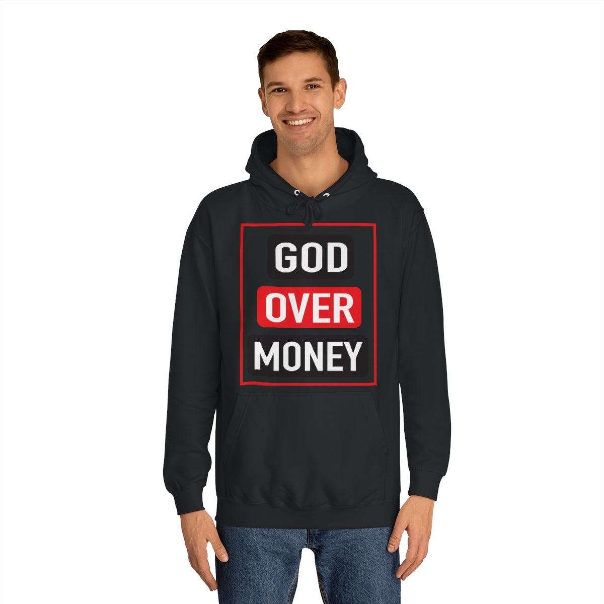 Women's GOD OVER MONEY College Hoodie - Conquered By Faith
