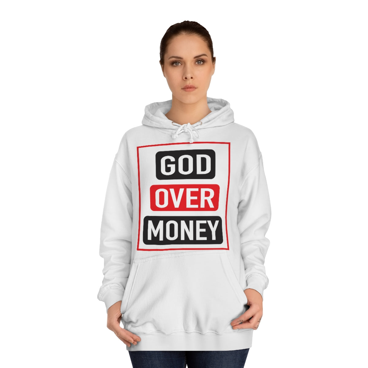 Men's GOD OVER MONEY College Hoodie - Conquered By Faith