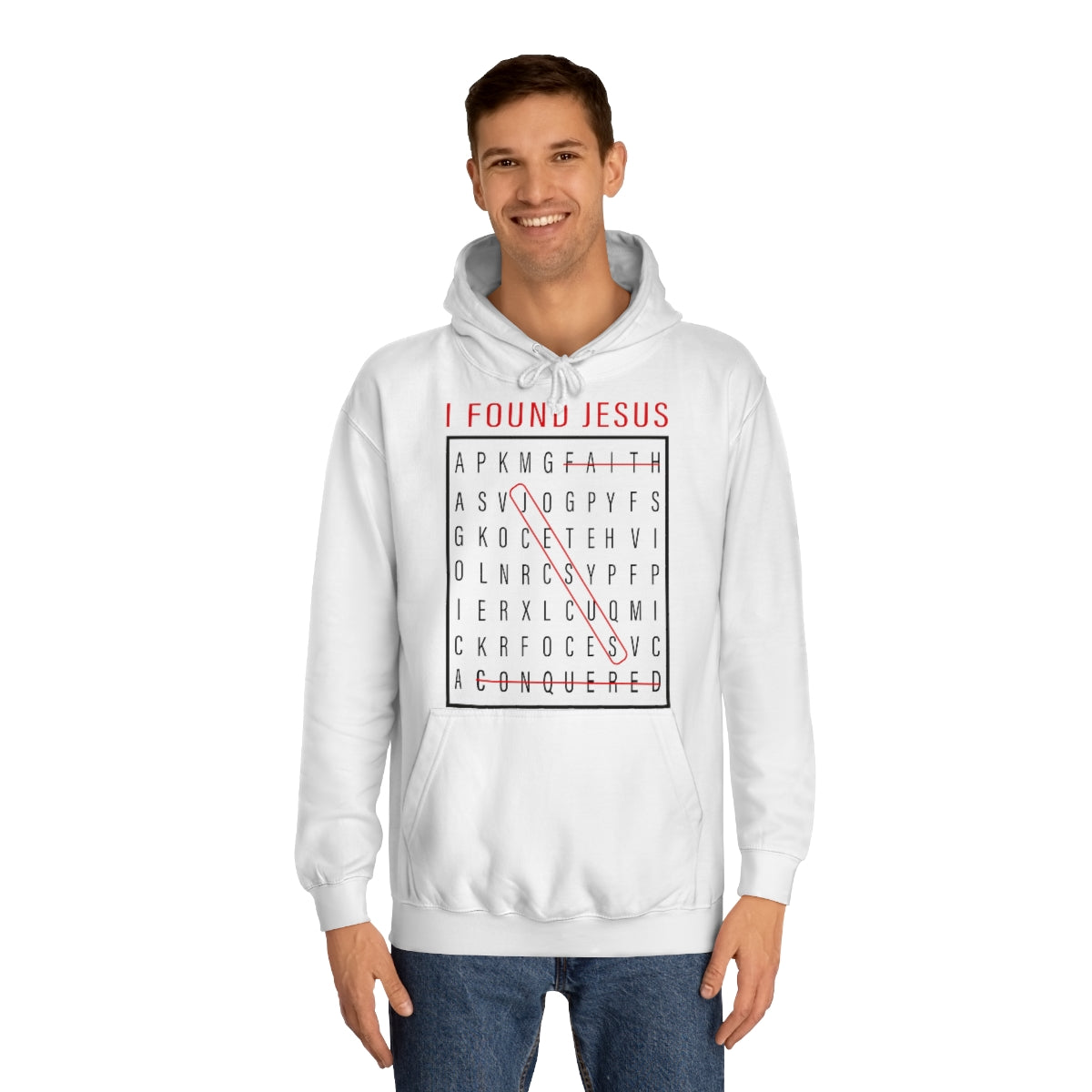 Men's I FOUND JESUS College Hoodie - Conquered By Faith