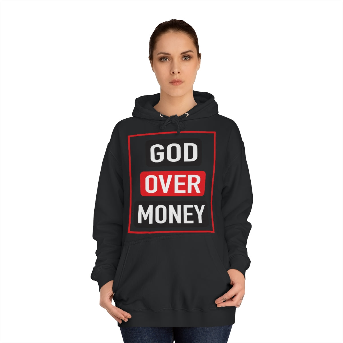 Women's GOD OVER MONEY College Hoodie - Conquered By Faith