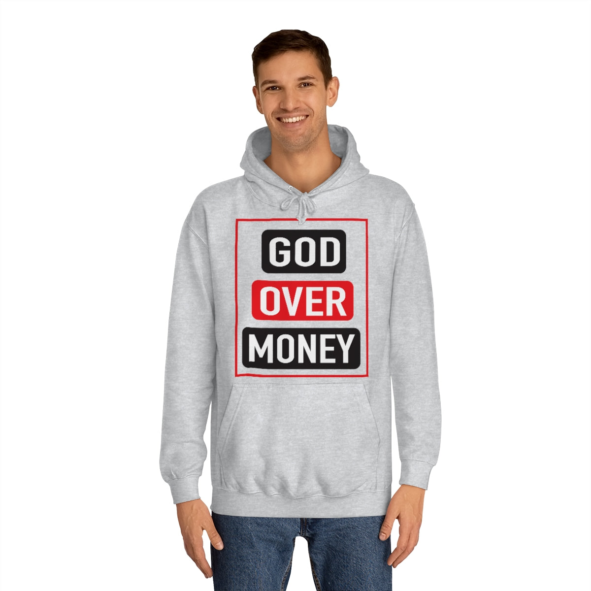 Women's GOD OVER MONEY College Hoodie - Conquered By Faith