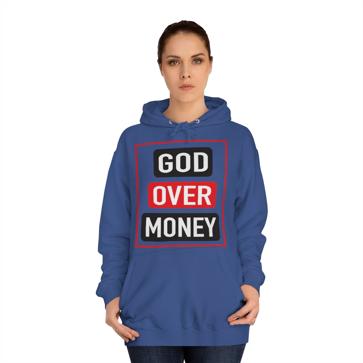 Men's GOD OVER MONEY College Hoodie - Conquered By Faith