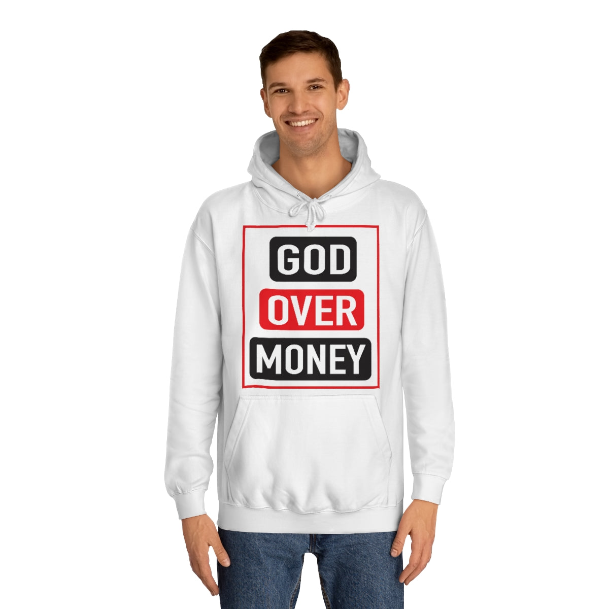 Women's GOD OVER MONEY College Hoodie - Conquered By Faith