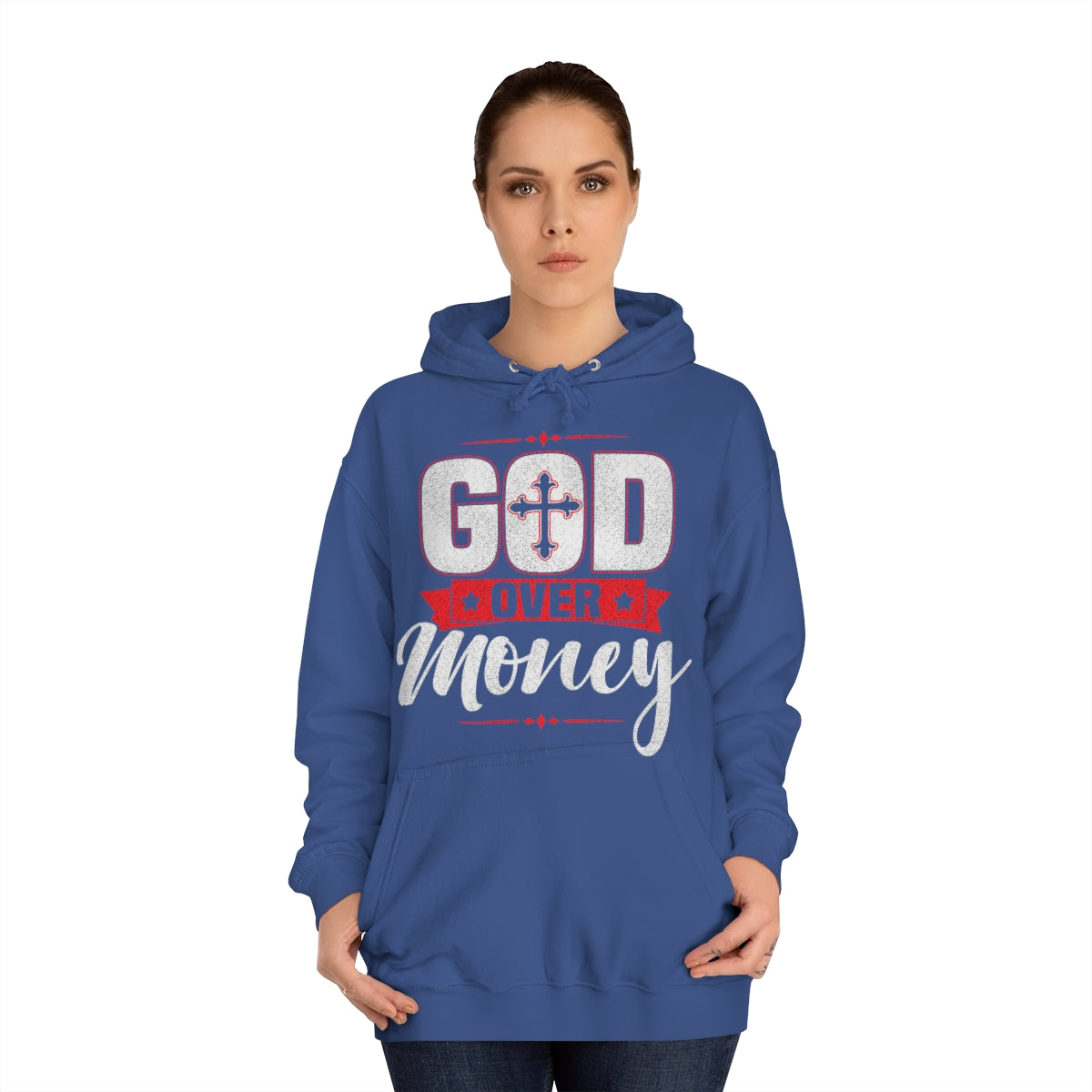 Men's GOD OVER MONEY College Hoodie - Conquered By Faith