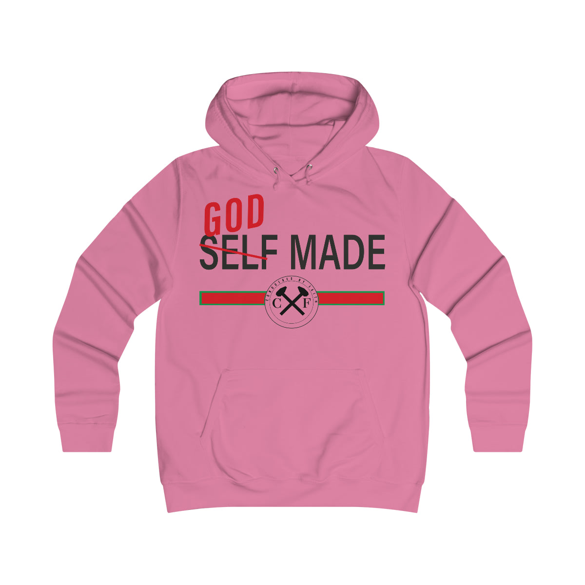 Women's GOD/SELF MADE College Hoodie - Conquered By Faith