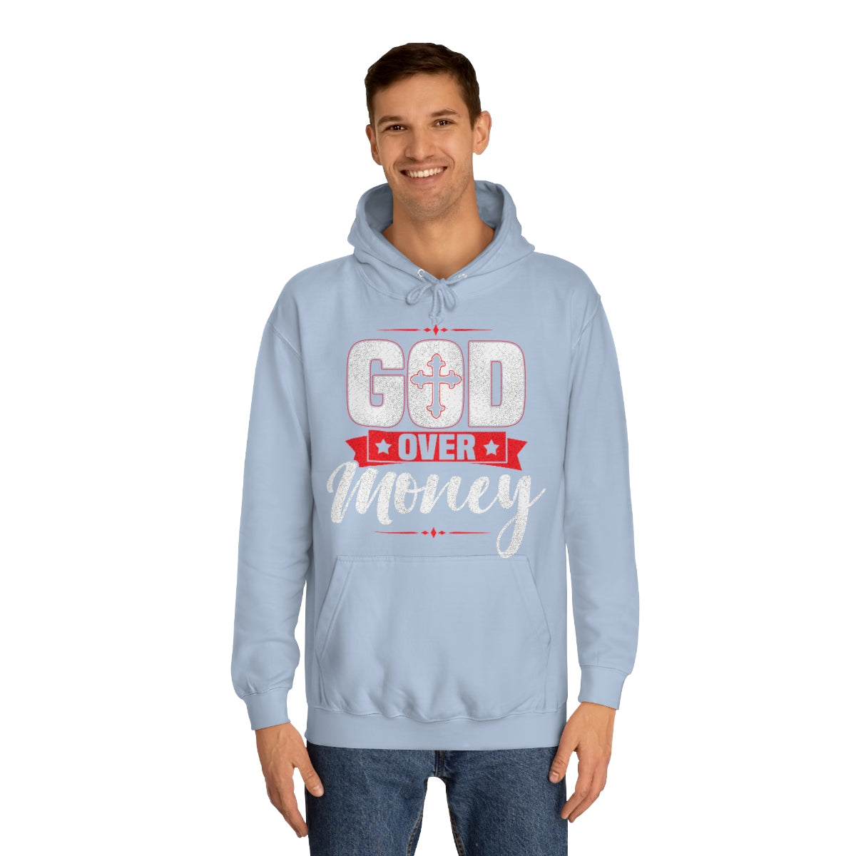 Women's GOD OVER MONEY College Hoodie - Conquered By Faith