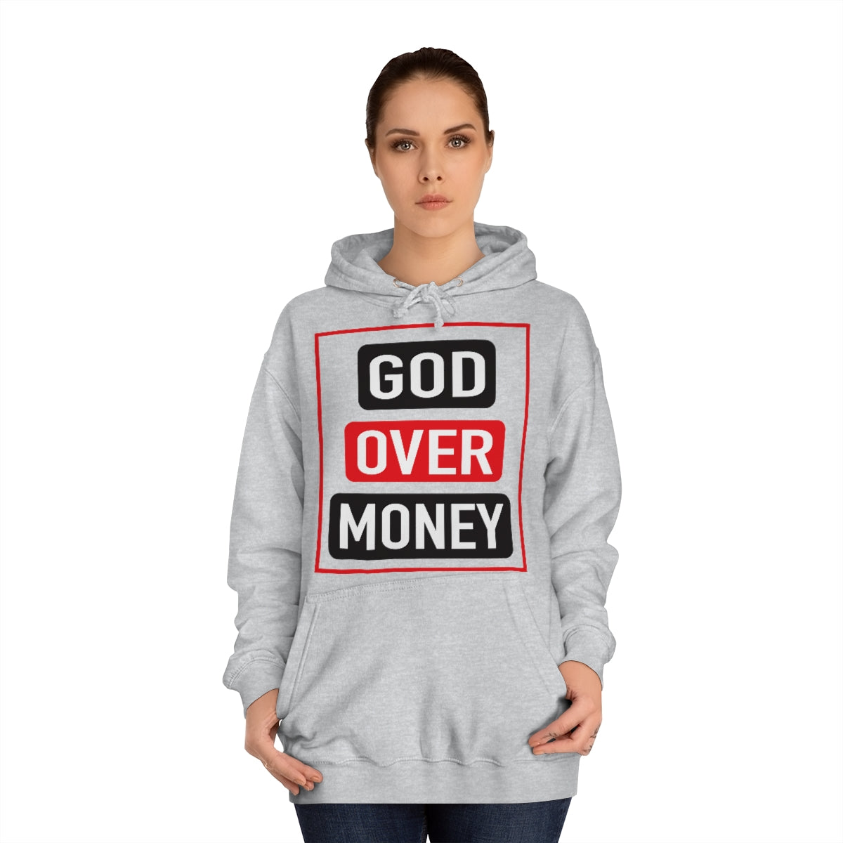 Women's GOD OVER MONEY College Hoodie - Conquered By Faith