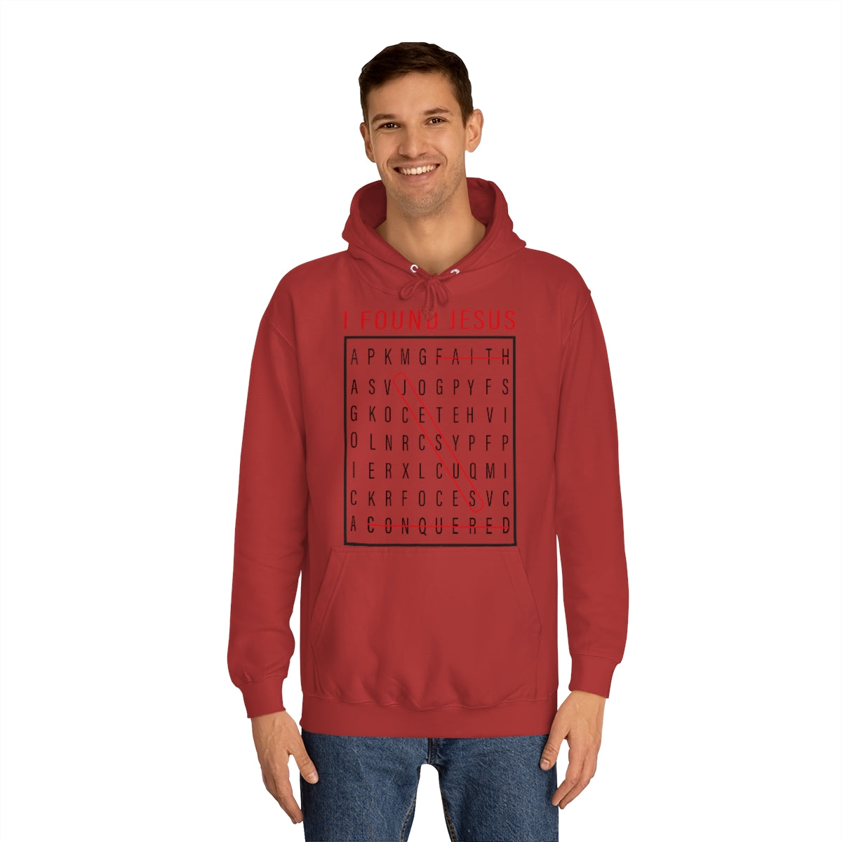 Men's I FOUND JESUS College Hoodie - Conquered By Faith