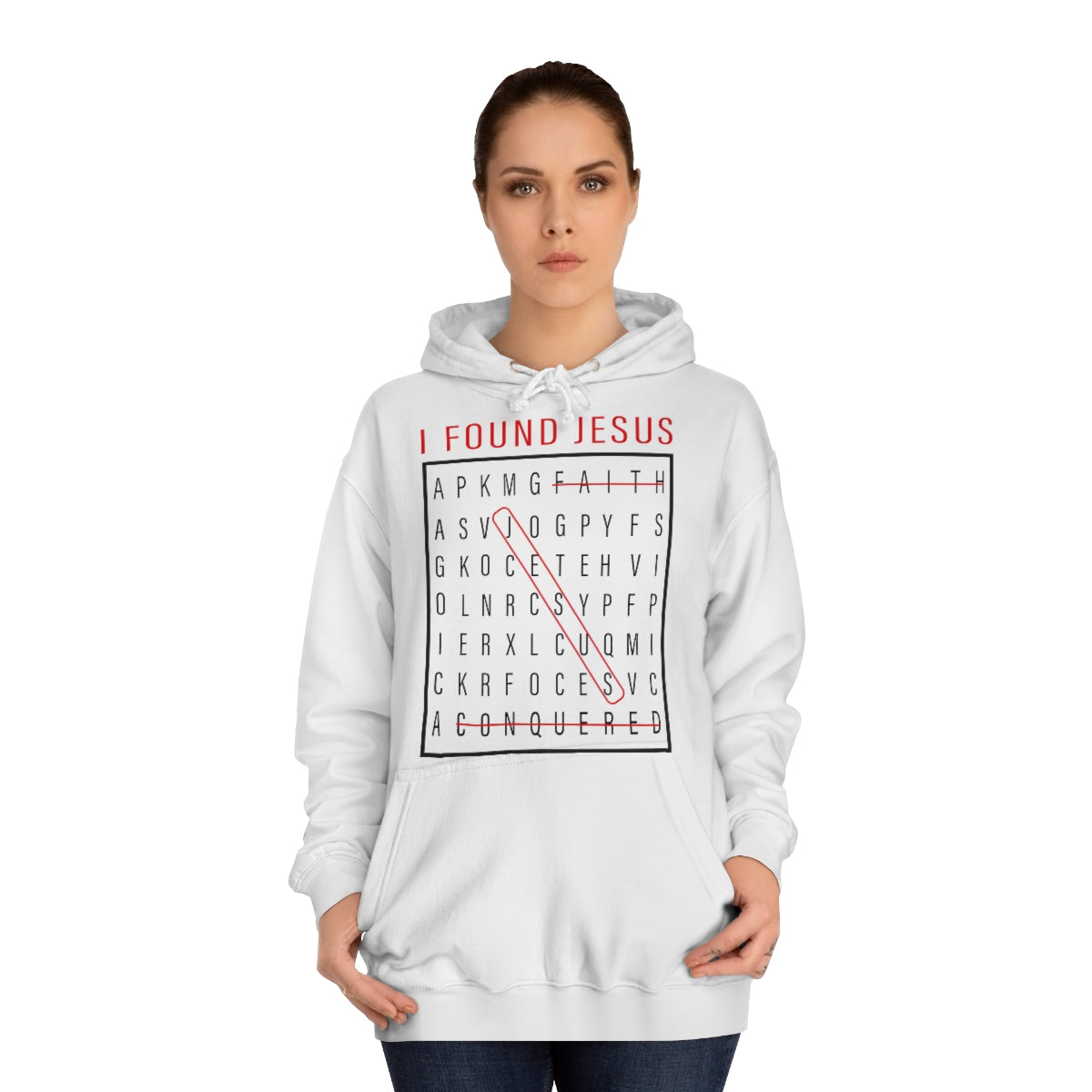 Men's I FOUND JESUS College Hoodie - Conquered By Faith