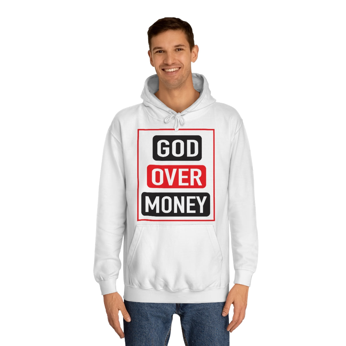 Men's GOD OVER MONEY College Hoodie - Conquered By Faith