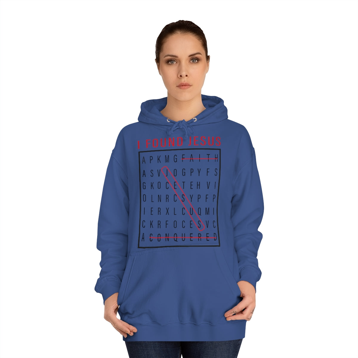 Men's I FOUND JESUS College Hoodie - Conquered By Faith