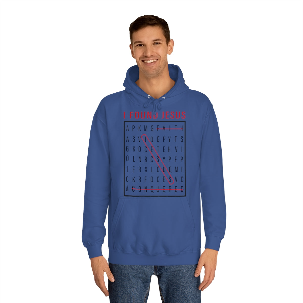 Men's I FOUND JESUS College Hoodie - Conquered By Faith