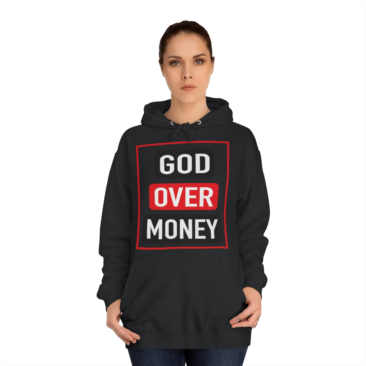 Men's GOD OVER MONEY College Hoodie - Conquered By Faith