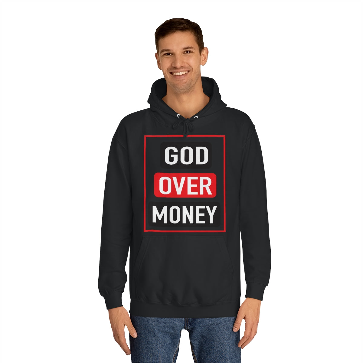 Men's GOD OVER MONEY College Hoodie - Conquered By Faith